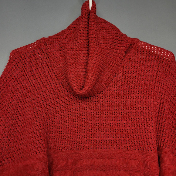 Jennifer Lauren Sweater Womens L Red Open Knit Side Lace Up Dolman Cowl Neck - Picture 4 of 14